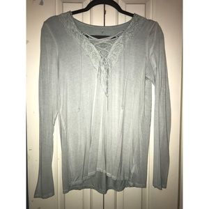 soft and sexy mint green lace up long sleeve top